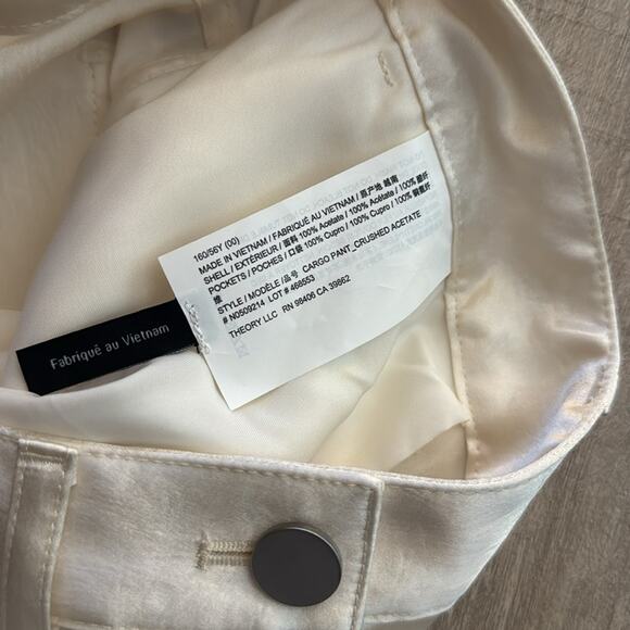 Theory Ivory Satin Wide Leg Cargo Pants Size 00/XS - Picture 9 of 9